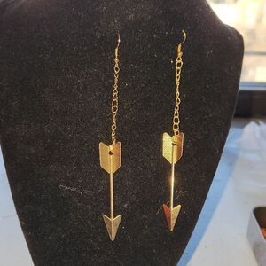 Hand crafted, repurposed drop dangle gold link chain arrow earrings